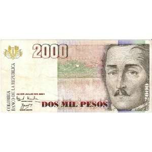  COLOMBIA (2001)   2000 PESOS BANKNOTE 