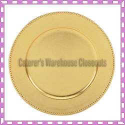 Round Gold Beaded Edge Acrylic Charger Plate Set 24 New  