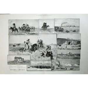  1887 Buffalo Hunting America Railway Train Herd Snow