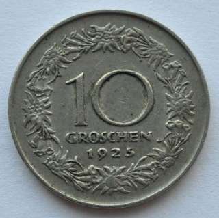 1925 Austria 10 Groschen Coin XF   
