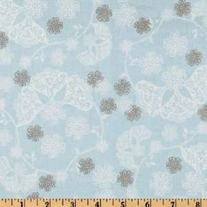  44 Wide Country Lane Lacy Flower Light Blue/White Fabric 