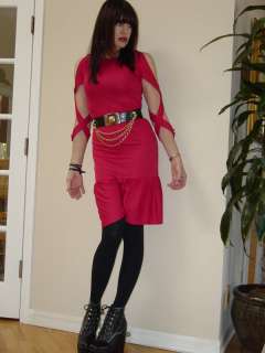 Vtg 80s VALENTINE Pink Avant Garde Zig Zag Cutout Sleeve Party dress 
