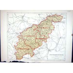   Map 1886 Northamptonshire Brixworth Towcester Oundle