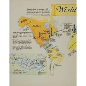  1936 Original Color Map World Gold Production UNUSUAL 