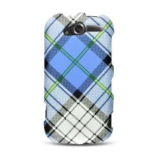 Blue Cross Plaid Checker Crystal Fabric Leather Look Snap on Hard Skin 