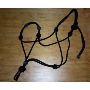  black & teal clinician rope horse halter with extra nose 