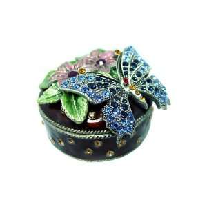 Blue Butterfly Jewelry Trinket box Bejeweled with Swarovski Crystals 