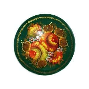  GreatRussianGifts Golden Blooms Round Lacquer Broach