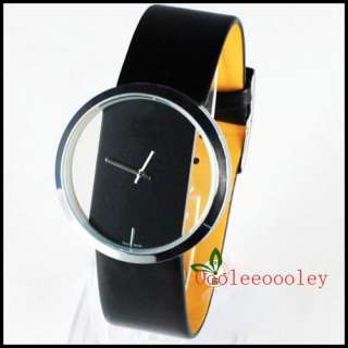 2Pcs Fashion Genuine Leather Transparent Dial Elegance Wrist Watch 