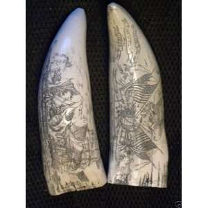   the Guerriere Scrimshaw Whale Tooth Tusk Replica 