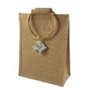  Eco Friendly Jute Reusable Tote Bags, Natural Brown, 10 