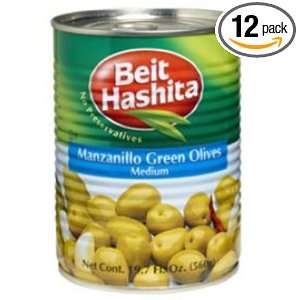 Beit Hashita Green Olives Medium, 19.7 Ounce (Pack of 12)