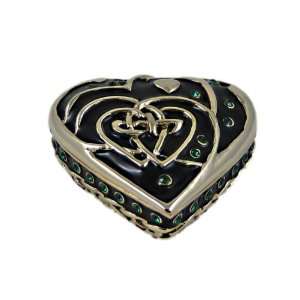   Box Trinket Heart Shaped Black Bejeweled 2.75 x 2