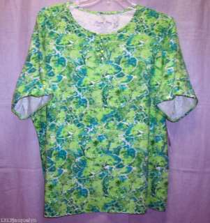 NWTCORAL BAY GREEN PRINT SS TOP W/RUFFLE FRONT SZ 1X  