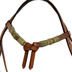 027 Horse Headstall fancy braid tooled Natural CLOSEOUT  