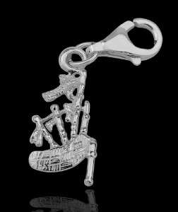 Charm Scottish Bagpipes Sterling Silver new /w box bead zipper pull 