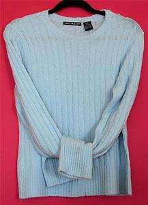 Tomfoolery Lt Blue Cable Crew Warm Sweater Womens XL L  