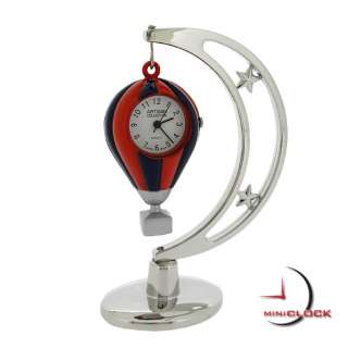 Miniature Clock, Mini Hot Air Balloon & Stand Blue Red  