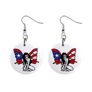  Puerto Rico Butterfly Flag Dangle Earrings Jewelry 1 inch 
