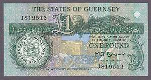 Guernsey 1 Pound Bank Note P #52a Uncirculated 1991  