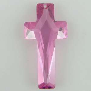  36mm faceted CZ cubic zirconia cross pendant pink