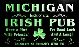   Michigan Luck o the Irish Pub Bar St. Patricks Shamrock Neon Sign