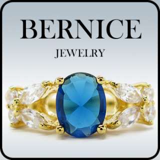 BLUE SAPPHIRE YELLOW GOLD GP COCKTAIL JEWELRY RING 7 O  