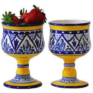  Set of 2 Ceramic Wine Goblets from Spain. Yellow