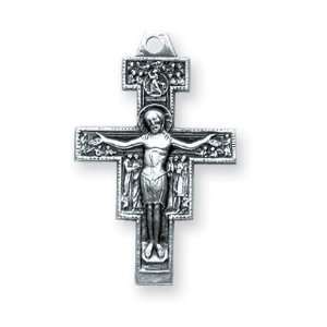 Medium San Damiano Cross w/18 Chain   Boxed St Sterling Silver Saint 