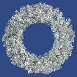  36 Silver Christmas Wreath w/ 100 Clear Mini Lights 320T 