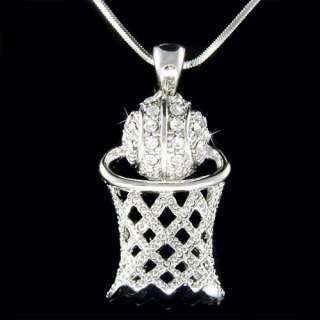 Swarovski Crystal Basketball Hoop Net Sports Necklace  