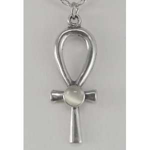  Silver Ankh With White Moonstone, Other Stones Available [Jewelry