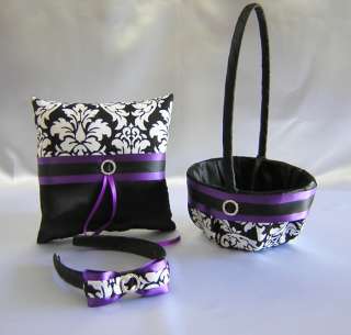 Wedding Accessories Damask Purple Flower Girl Basket Headband Ring 