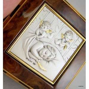  Sleeping Child Angels Sterling SIlver Wood Rosary Box 