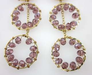 DESIGNER Gold Tone Three Tier Purple Crystal Earrings  
