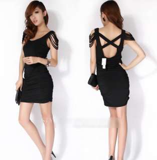 STRAPPY SLEEVES CROSS BACK PARTY DRESS BLACK S/M  