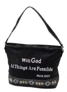 Black With God Cross All Things Possible Bible Vs Western Handbag 