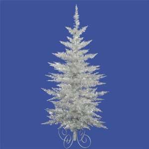  Pack of 2 Silver Tinsel Christmas Trees with Silver Swirl 