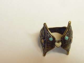 Art Deco Brass Owl Ring Marked Lucky Boy Size 7 Great Detail  