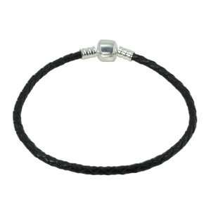 Beautiful 7.5 (7 1/2) Inch European Style Black Leather Bracelet With 