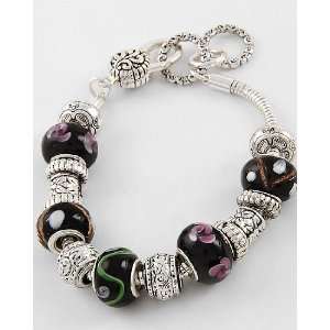   Black Murano Glass Beads & Engraved Silver Plated Beads & Findings