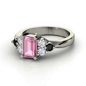  Ring, Emerald Cut Pink Tourmaline Platinum Ring with Diamond & Black 