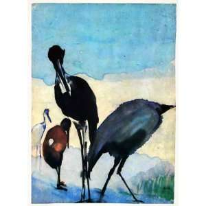  1966 Print Emil Nolde Black Stork Heron Bird Watercolor 
