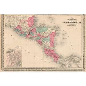    Johnson 1870 Antique Map of Central America