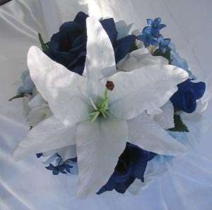 21pcs LILY Bridal bouquet wedding flowers BLUE / WHITE  