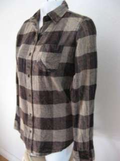   ROXY Cute Brown Stood Up Long Sleeve Warm Flannel Top Blouse Shirt XS