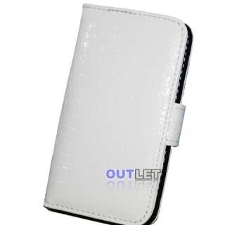 White Crocodile Leather Wallet Case Cover for iPhone 4G  