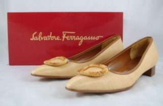 Vintage Salvatore Ferragamo Beige/Cinnamon Womens Casual Slip On 