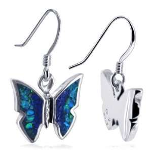  Silver Blue Opal Lapis Butterfly French Hook Dangle Earrings Jewelry