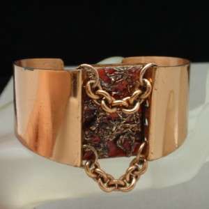 Textura Cuff Bracelet Enamel Copper w/ Dangling Chains Vintage 